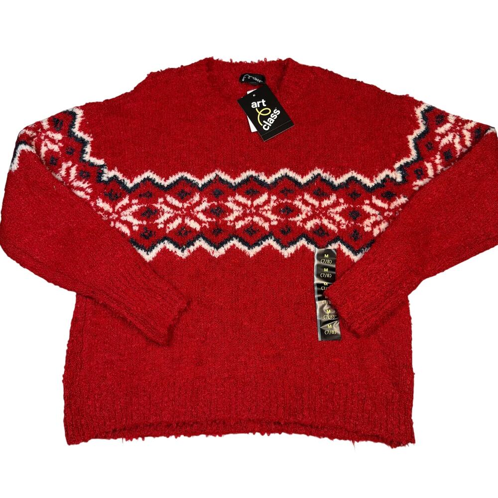 Art Class Sweater Girls Medium 7/8 Red Knit Festive Soft Crewneck NWT